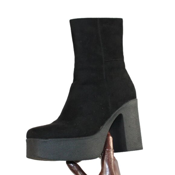 Lamoda Platform Chunky Heel Black Faux Suede Leather Mid Calf Boot, Size… - Picture 3 of 8